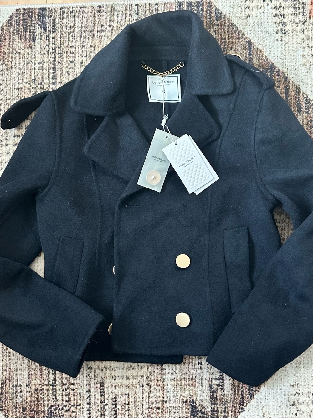 Belle & Bloom Women's Navy Peacoat with Gold Buttons